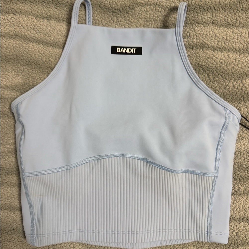 Light Blue Ribbed Halter Crop Top
